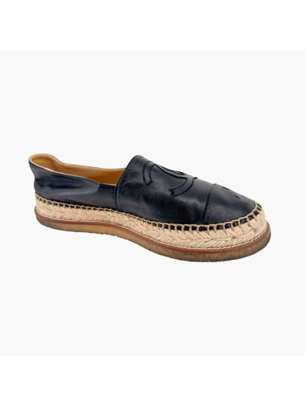 Chanel Black Leather CC Logo Espadrille Flats Size 39 US 8.5 Platform Shoes - Picture 10 of 14
